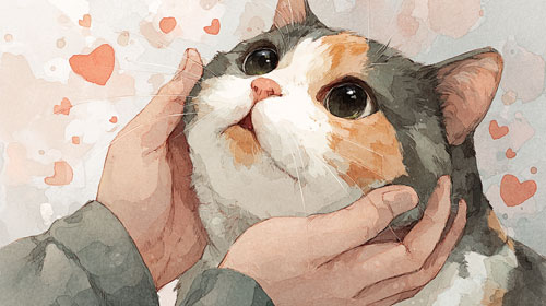 猫の口内ケア 歯磨きする三毛猫 アレルナン投与イラスト